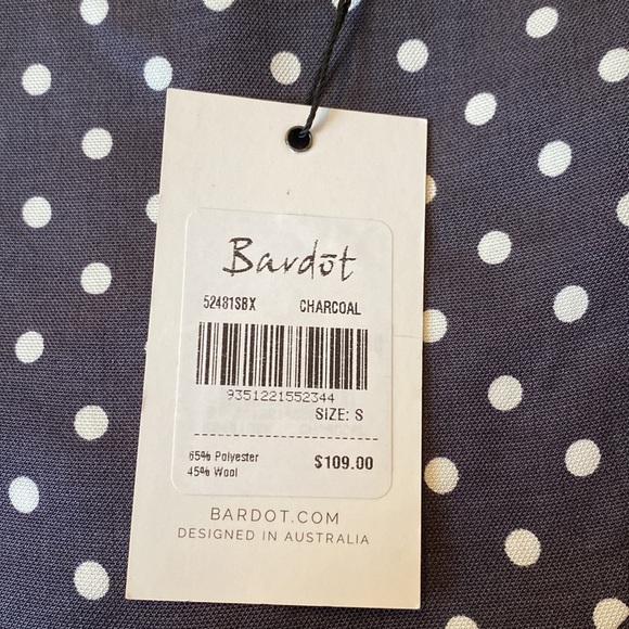 Bardot Charcoal Mini Skirt White Polka Dots Ruffles Pleated Skirt Ruffled Hem 6 - Picture 2 of 9